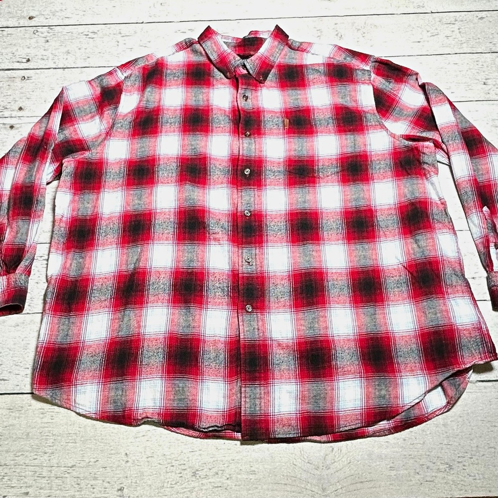 Chaps Performance Men’s Plaid Flannel Button Up Long Sleeve Shirt 3XB Red